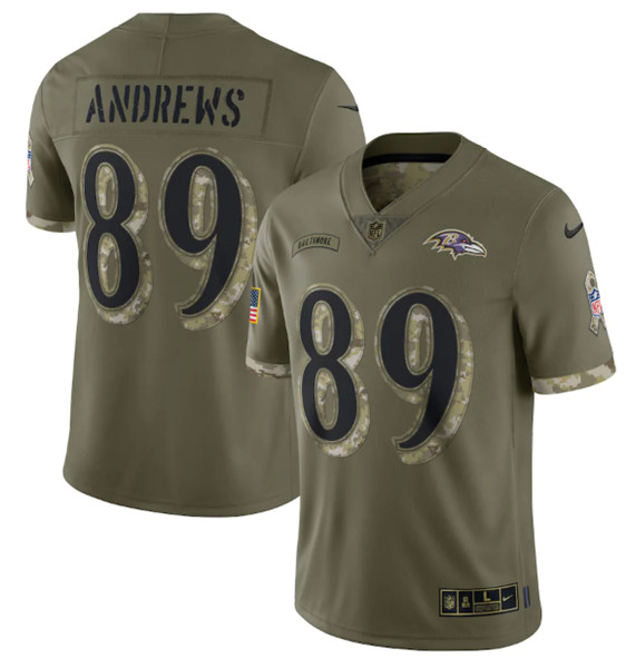 Men's Baltimore Ravens #89 Mark Andrews 2022 Olive Salute To Service Limited Stitched Jersey